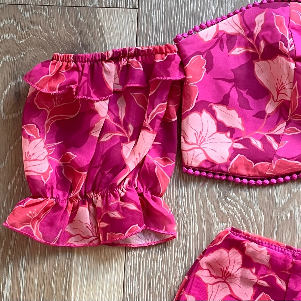 Showpo. Final Resort two piece ruffle sleeve mini skirt set in berry floral - Picture 8 of 16